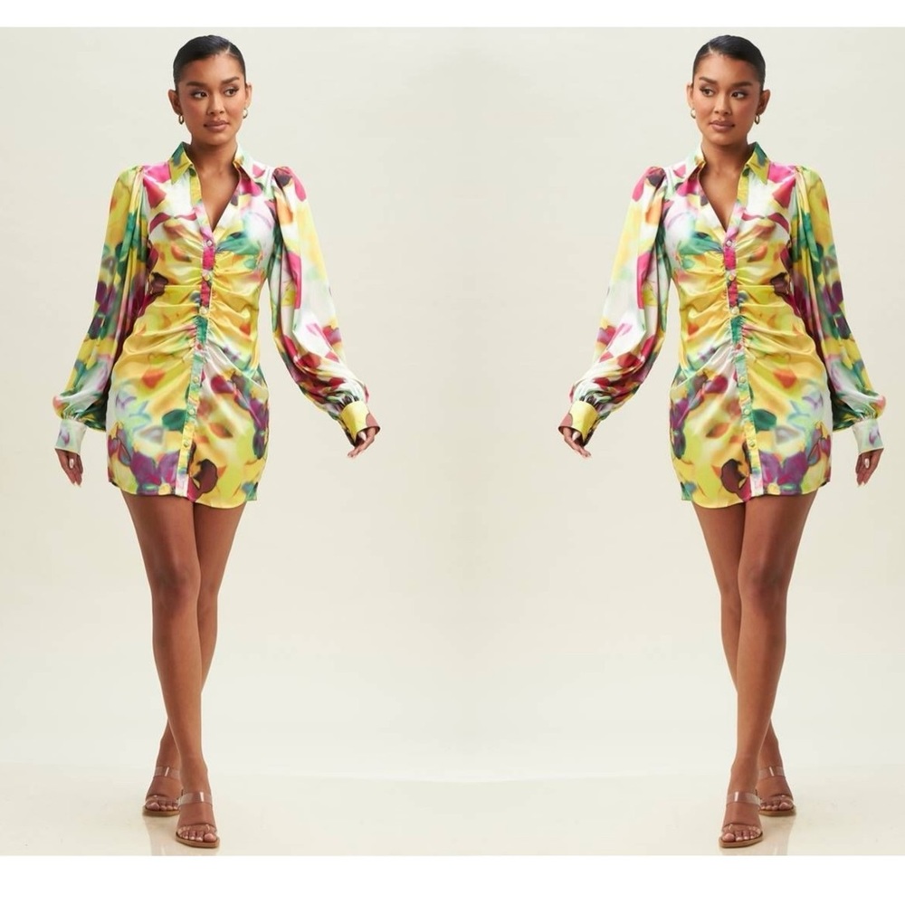 NWT $98 Floral Ruched Button Down mini dress